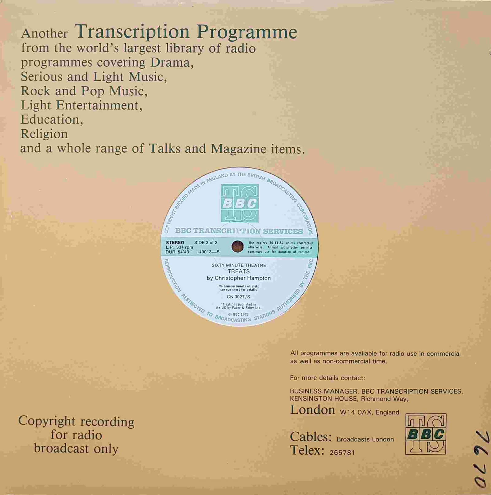Picture of CN 3027 S 2 Sixty minute theatre - Treats / Stevie by artist Christopher Hampton / Hugh Whitemore